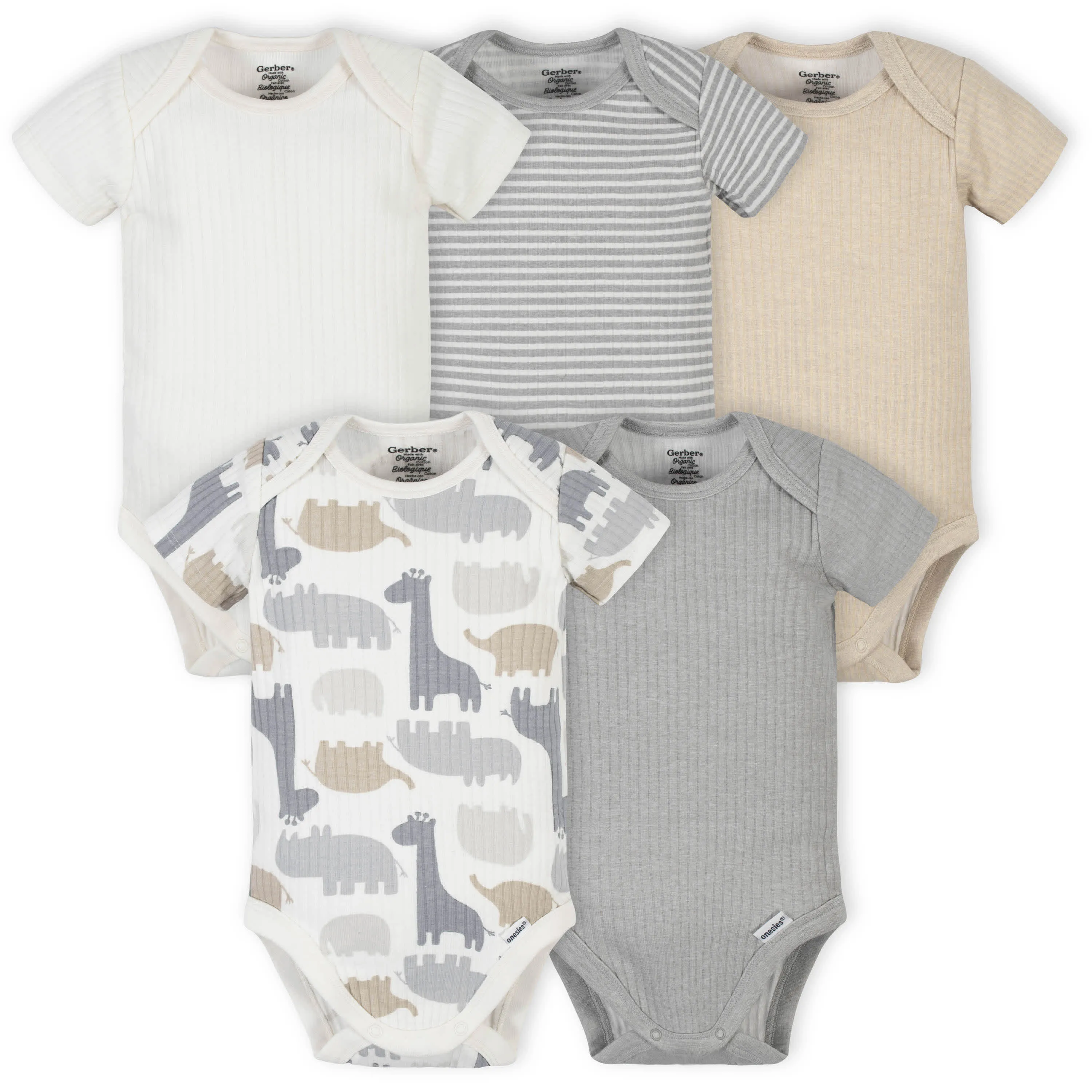 5-Pack Organic Baby Boys Jungle Short Sleeve Onesies® Bodysuits