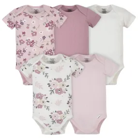 5-Pack Organic Baby Girls Floral Short Sleeve Onesies® Bodysuits