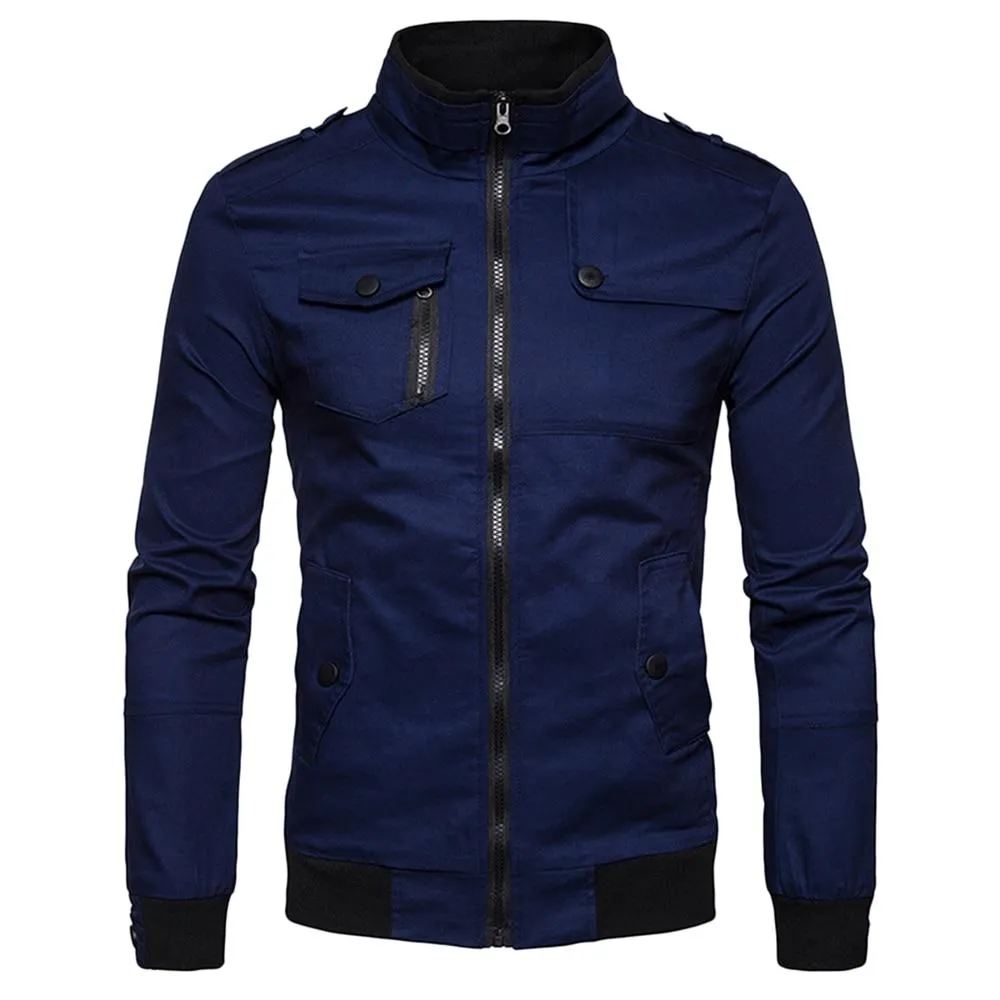 Angelo Ricci™ Epaulet Design Pockets Zip Up Jacket
