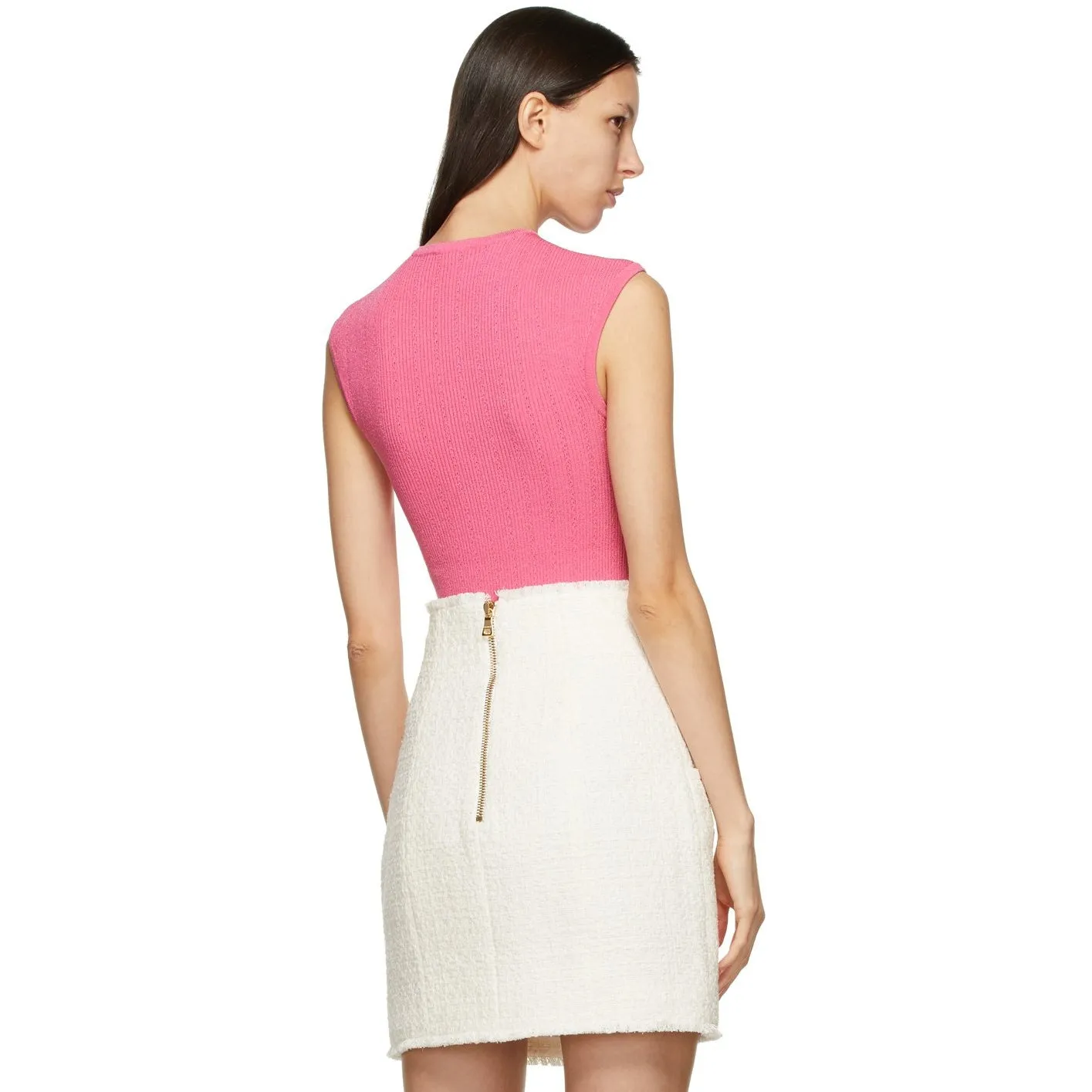 Balmain Pink Knit Button Tank Top