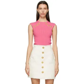 Balmain Pink Knit Button Tank Top