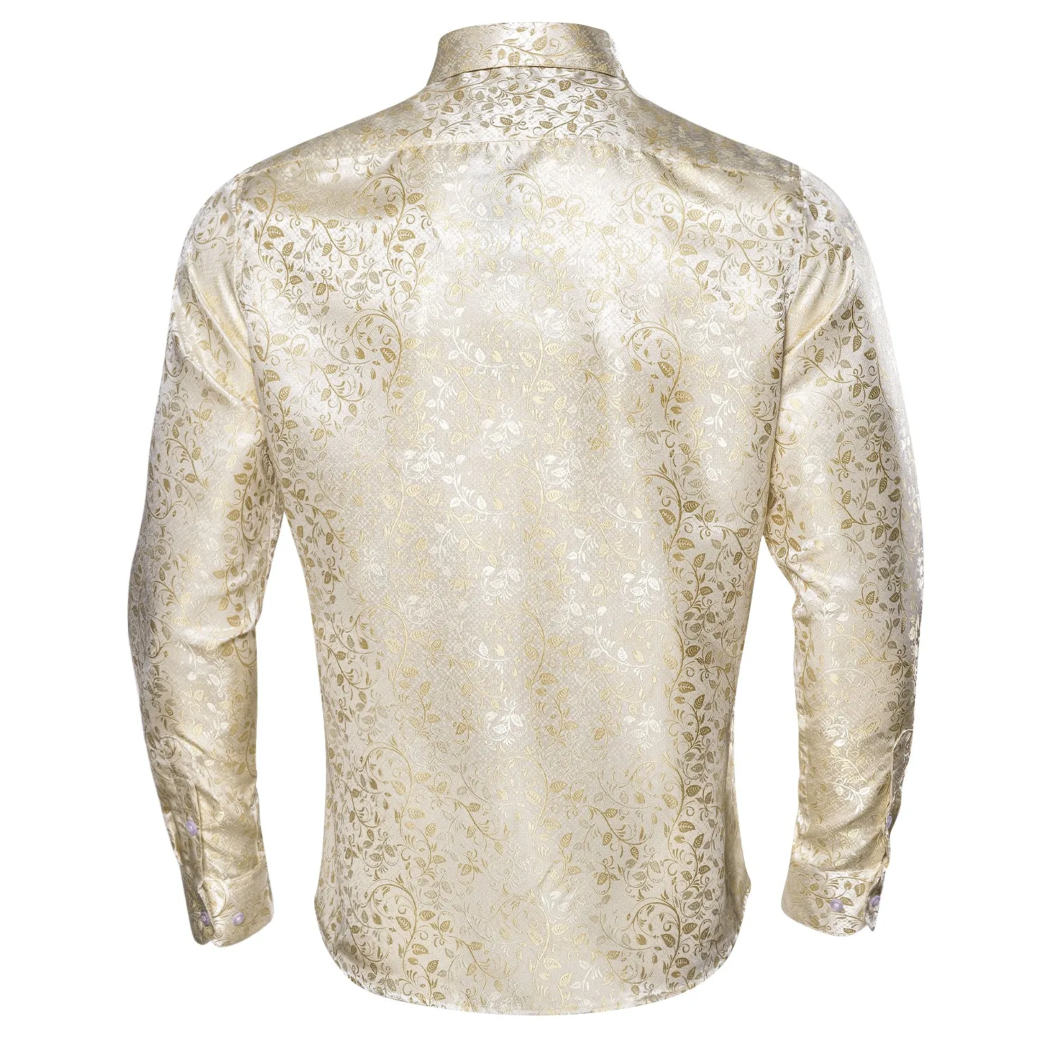 Barry.wang Button Down Shirt Men's Champagne Floral Silk Dress Shirt