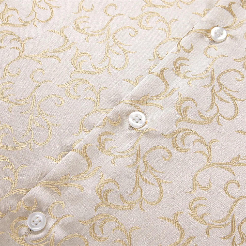 Barry.wang Button Down Shirt Men's Champagne Floral Silk Dress Shirt