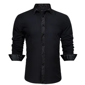 Barry.wang Classy Black Splicing Men's Business Shirt