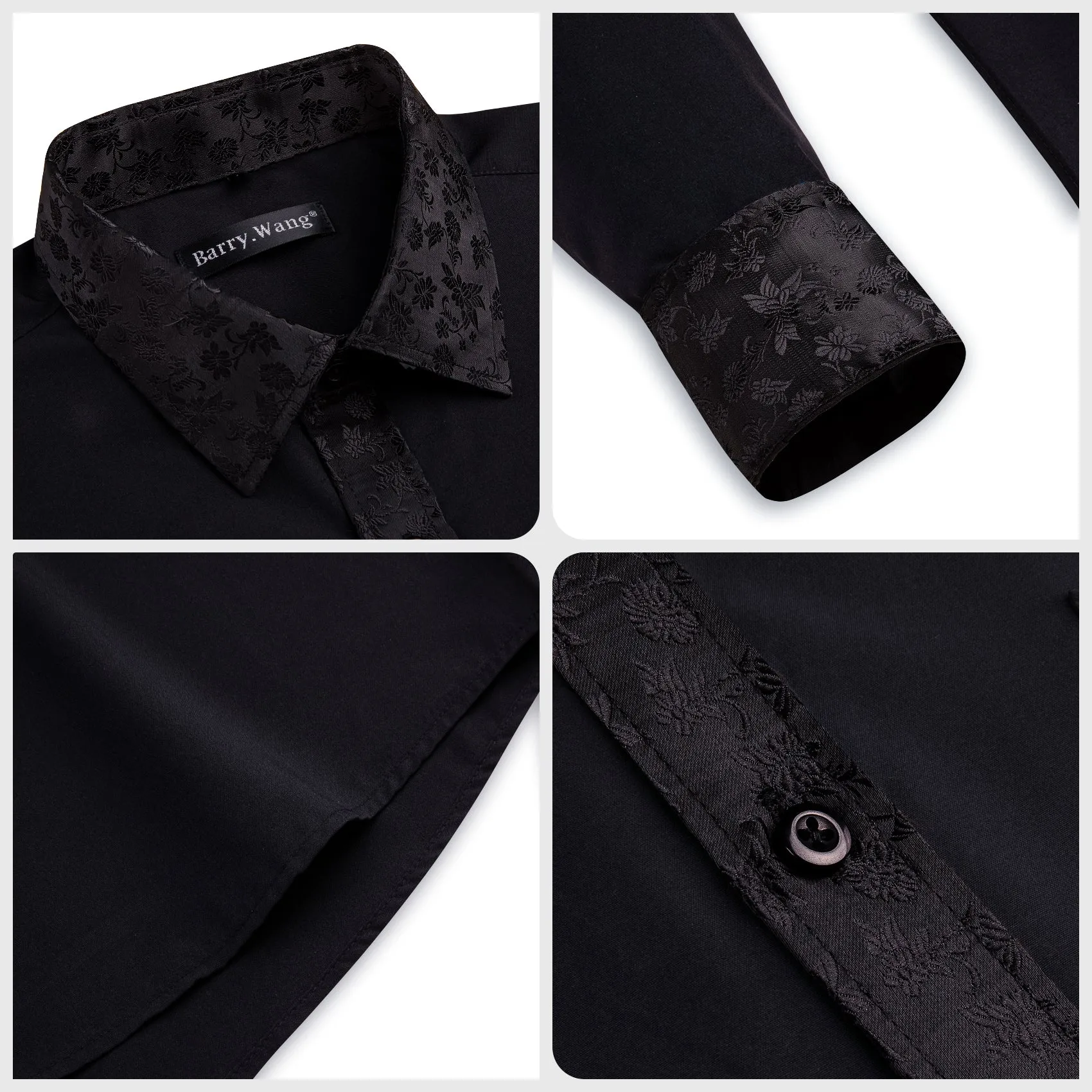 Barry.wang Classy Black Splicing Men's Business Shirt
