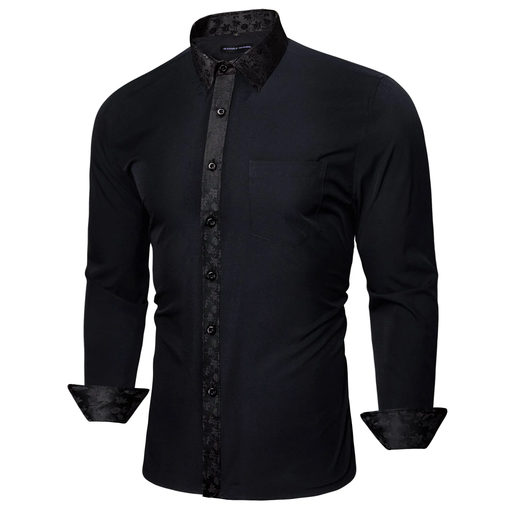 Barry.wang Classy Black Splicing Men's Business Shirt