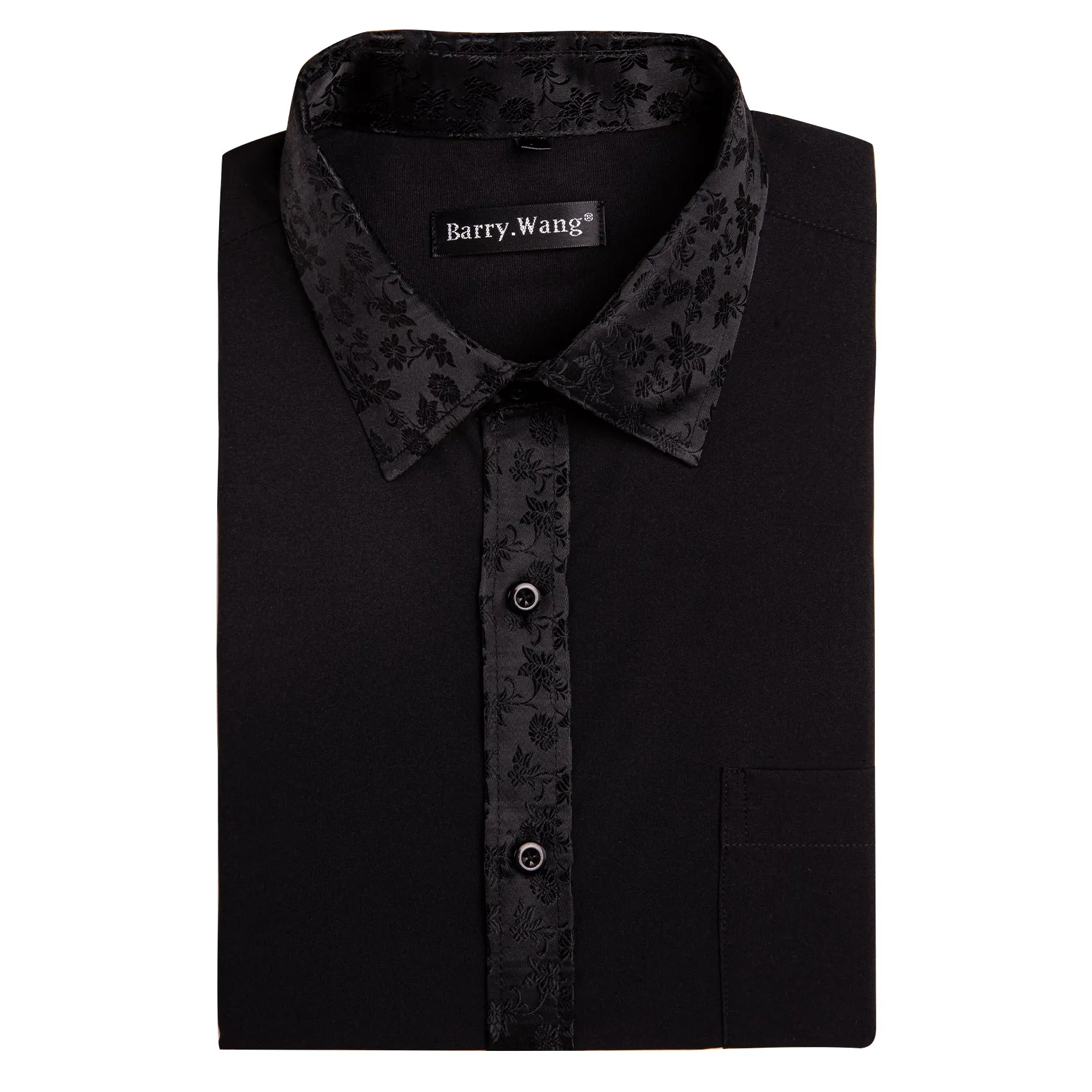 Barry.wang Classy Black Splicing Men's Business Shirt