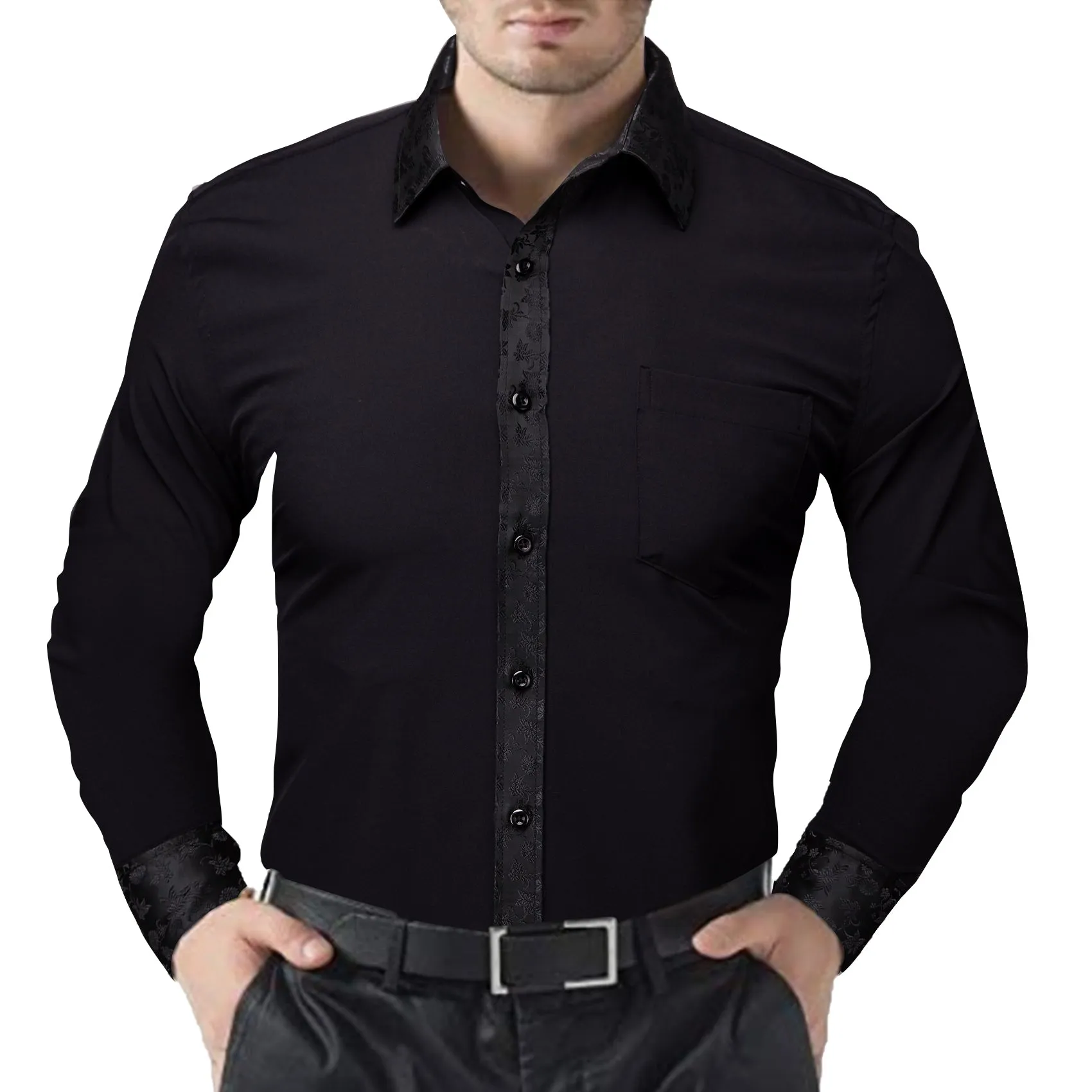 Barry.wang Classy Black Splicing Men's Business Shirt
