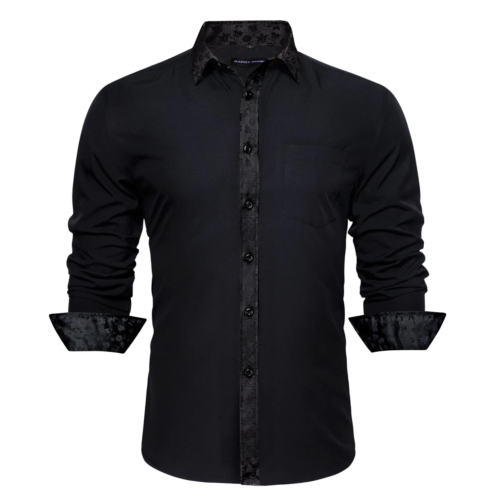 Barry.wang Classy Black Splicing Men's Business Shirt