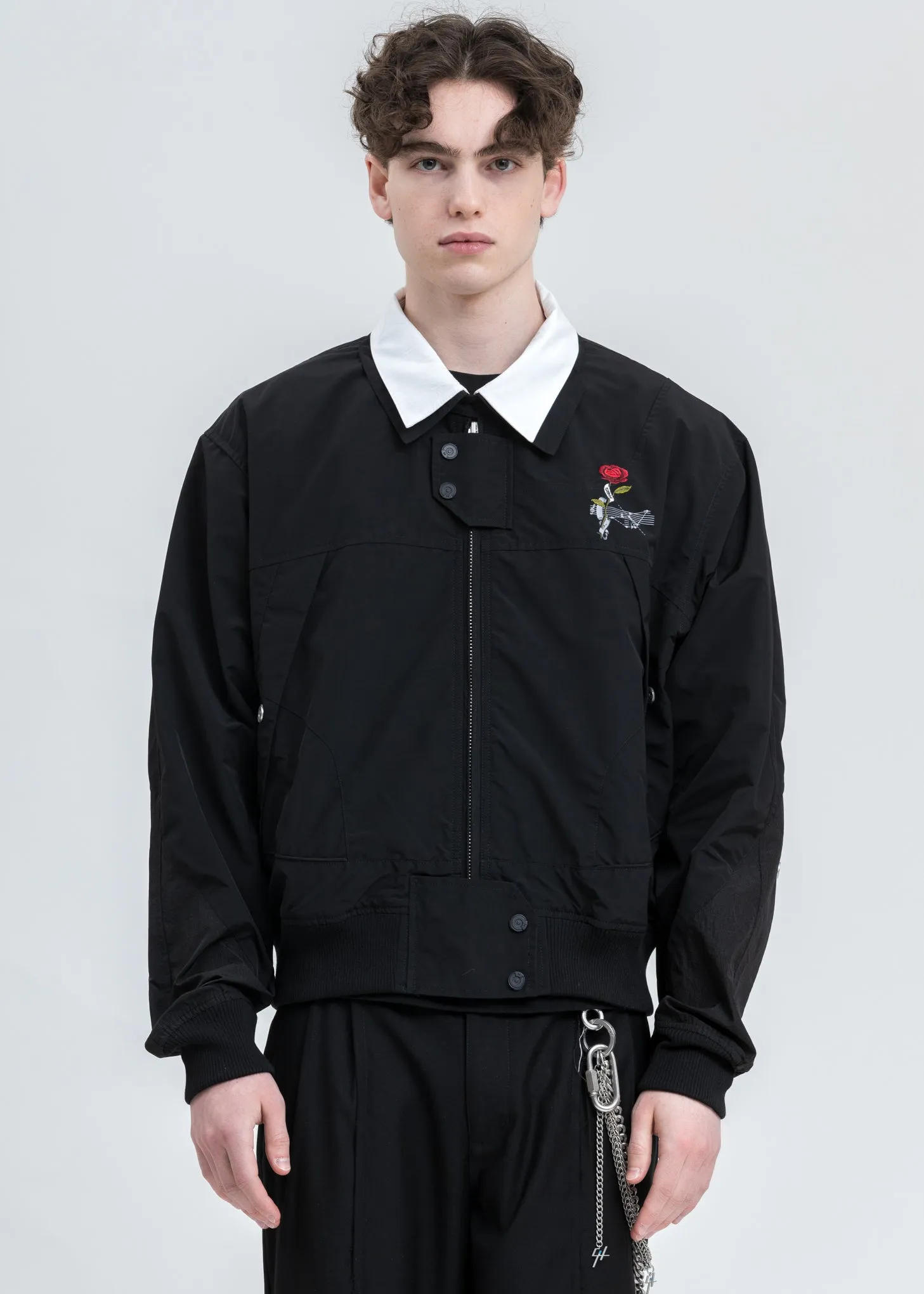 Black Intervein Panelled Bomber Jacket
