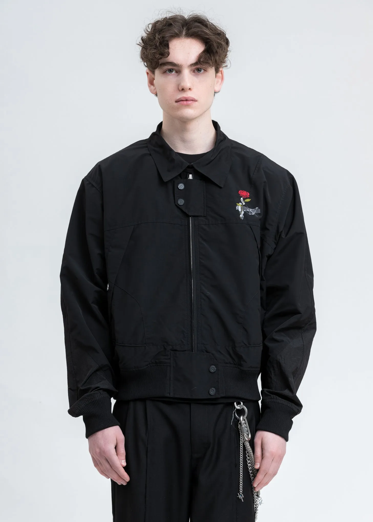 Black Intervein Panelled Bomber Jacket
