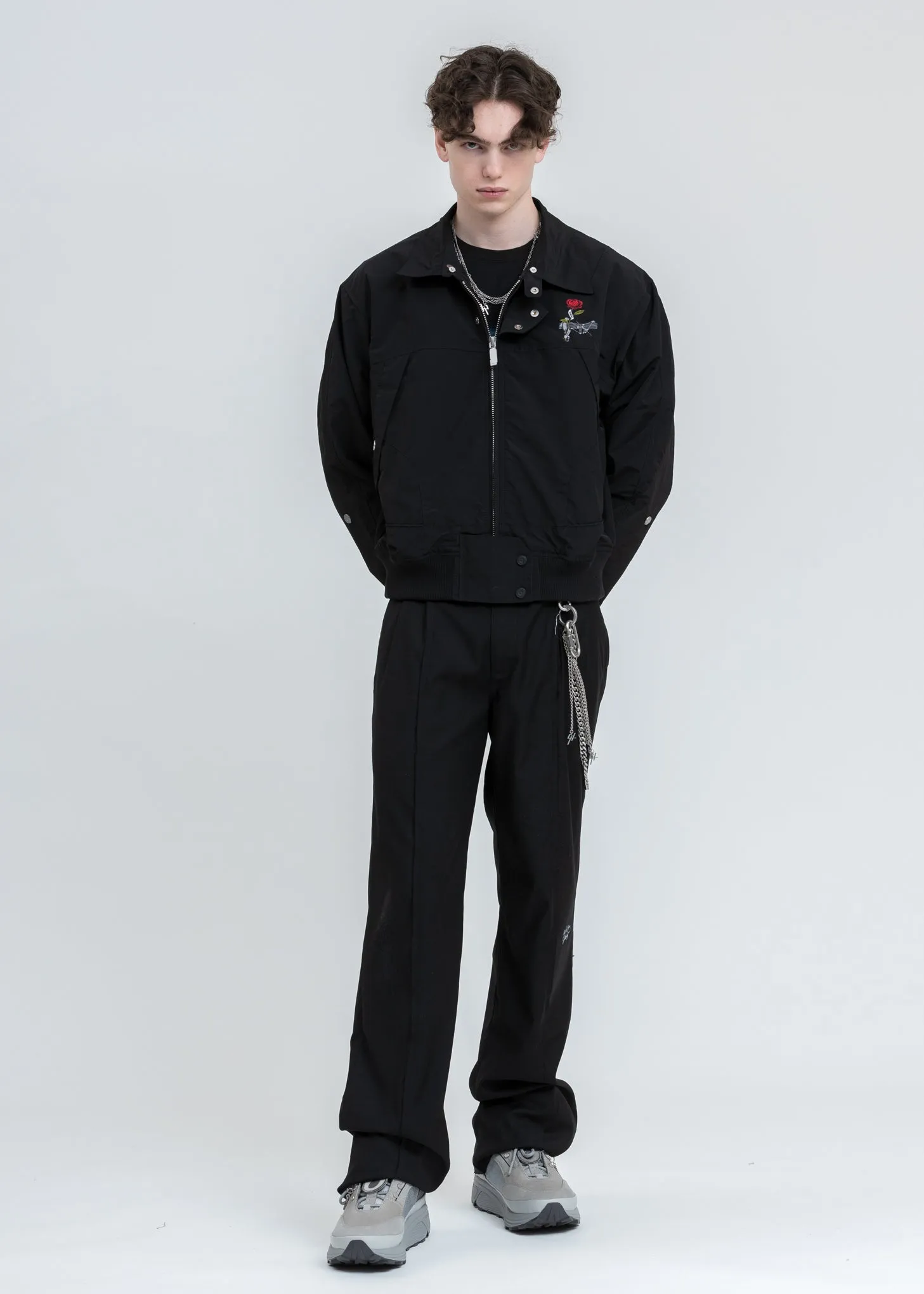 Black Intervein Panelled Bomber Jacket