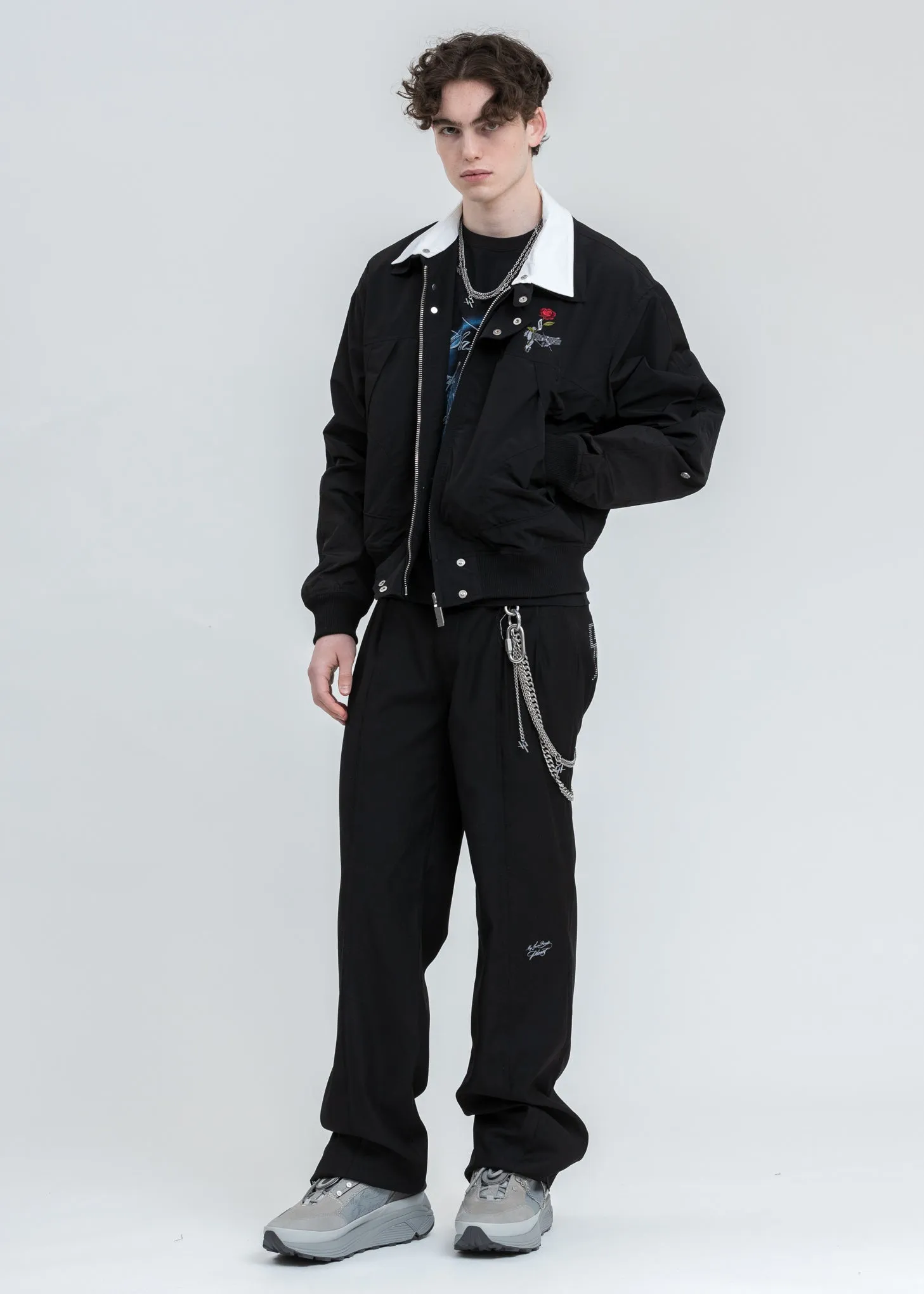 Black Intervein Panelled Bomber Jacket