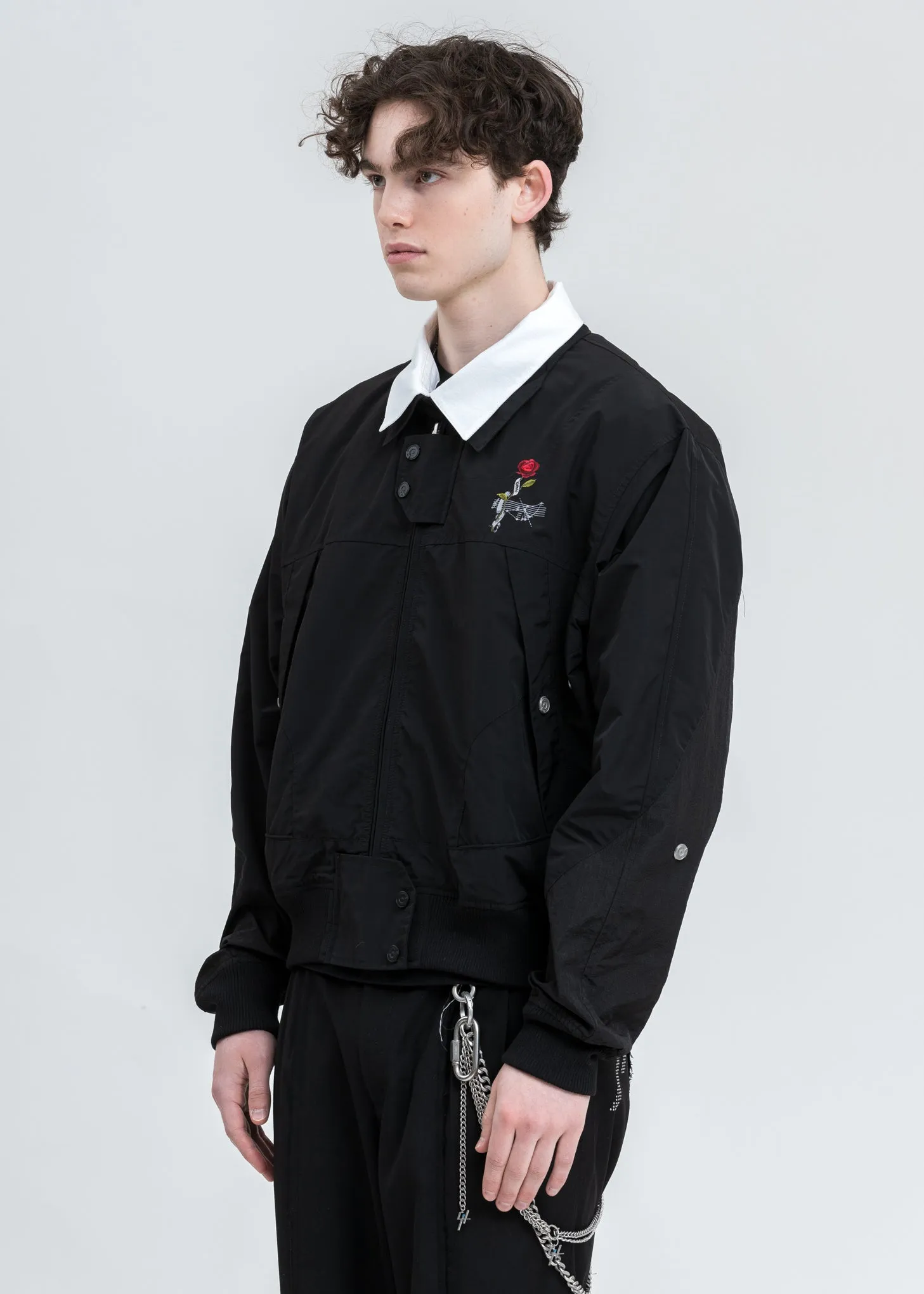 Black Intervein Panelled Bomber Jacket