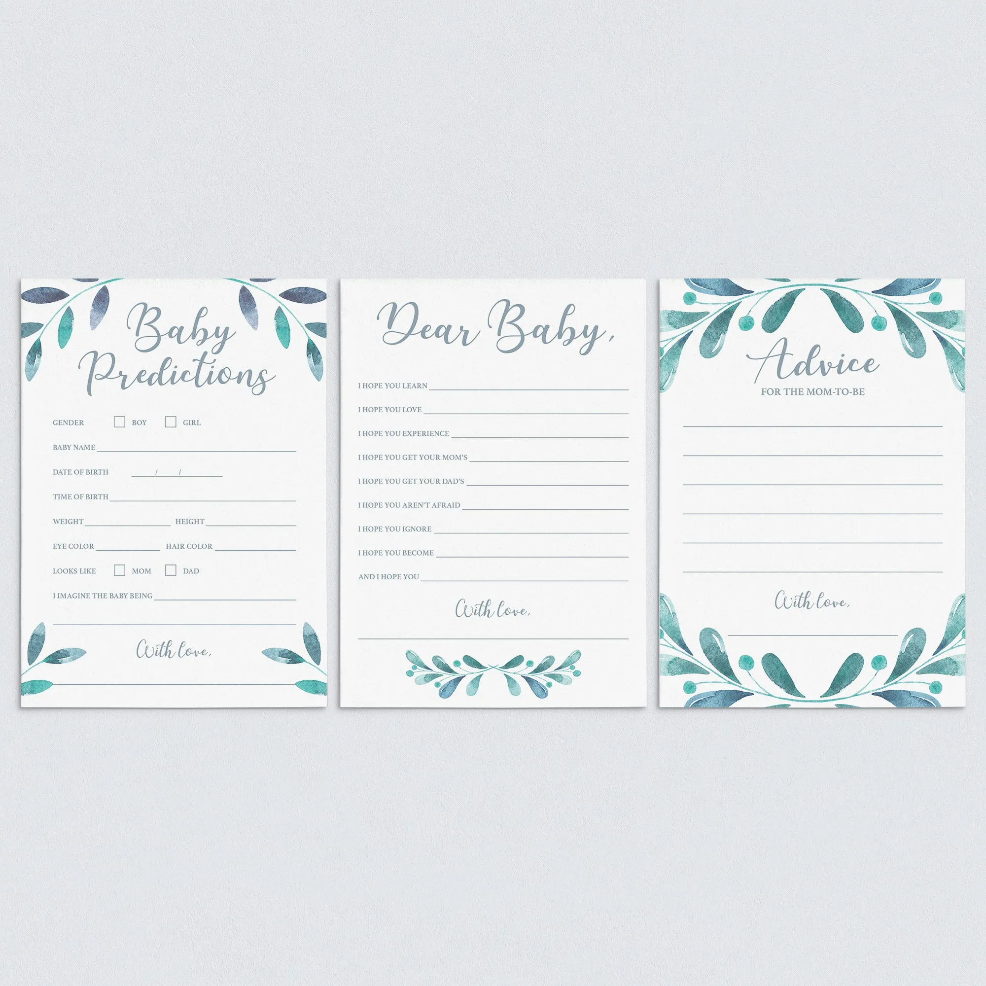 Blue and Silver Baby Shower Games Bundle Winter Theme