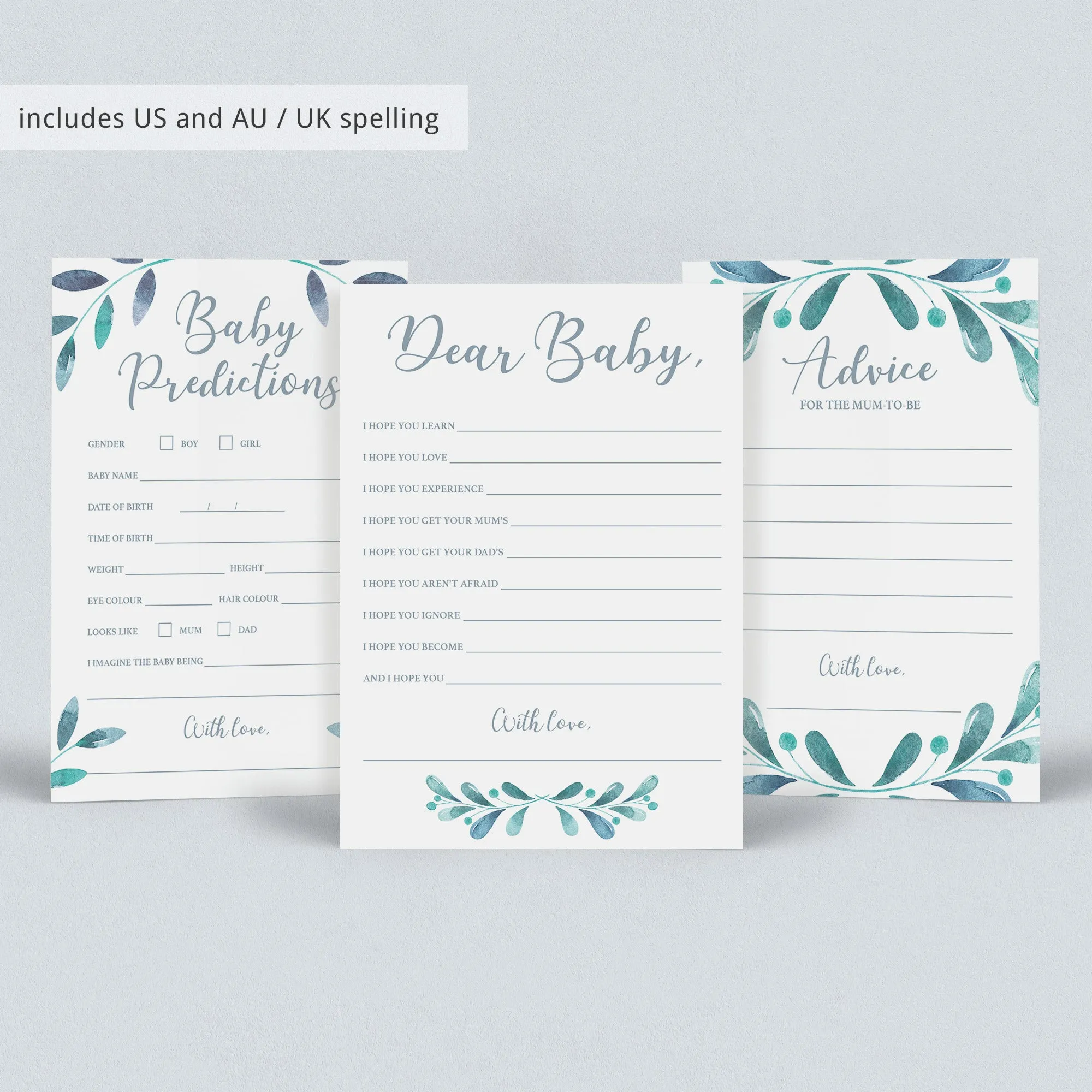 Blue and Silver Baby Shower Games Bundle Winter Theme