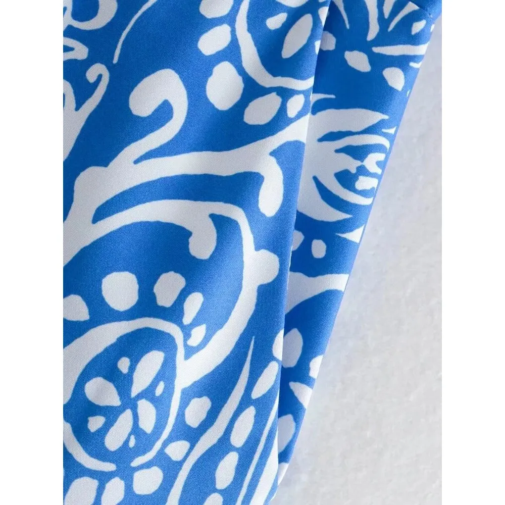 Blue Printed High Waist Pants