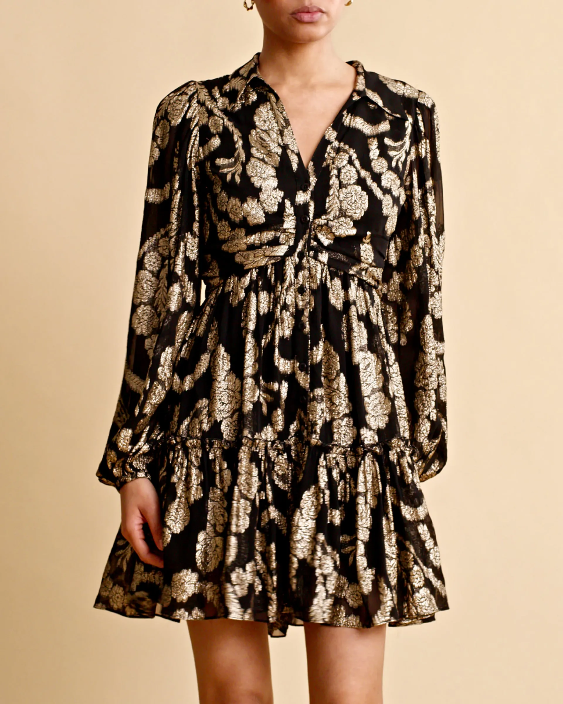Brocade Georgette Shirt Dress - Black