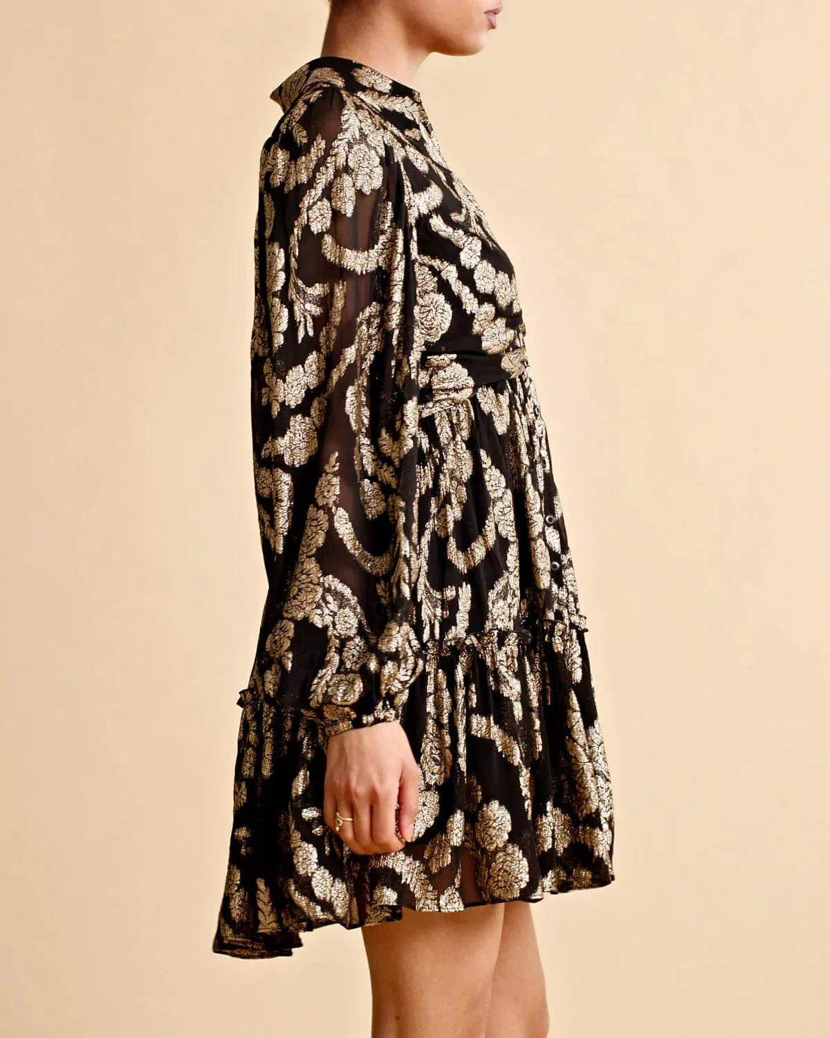 Brocade Georgette Shirt Dress - Black