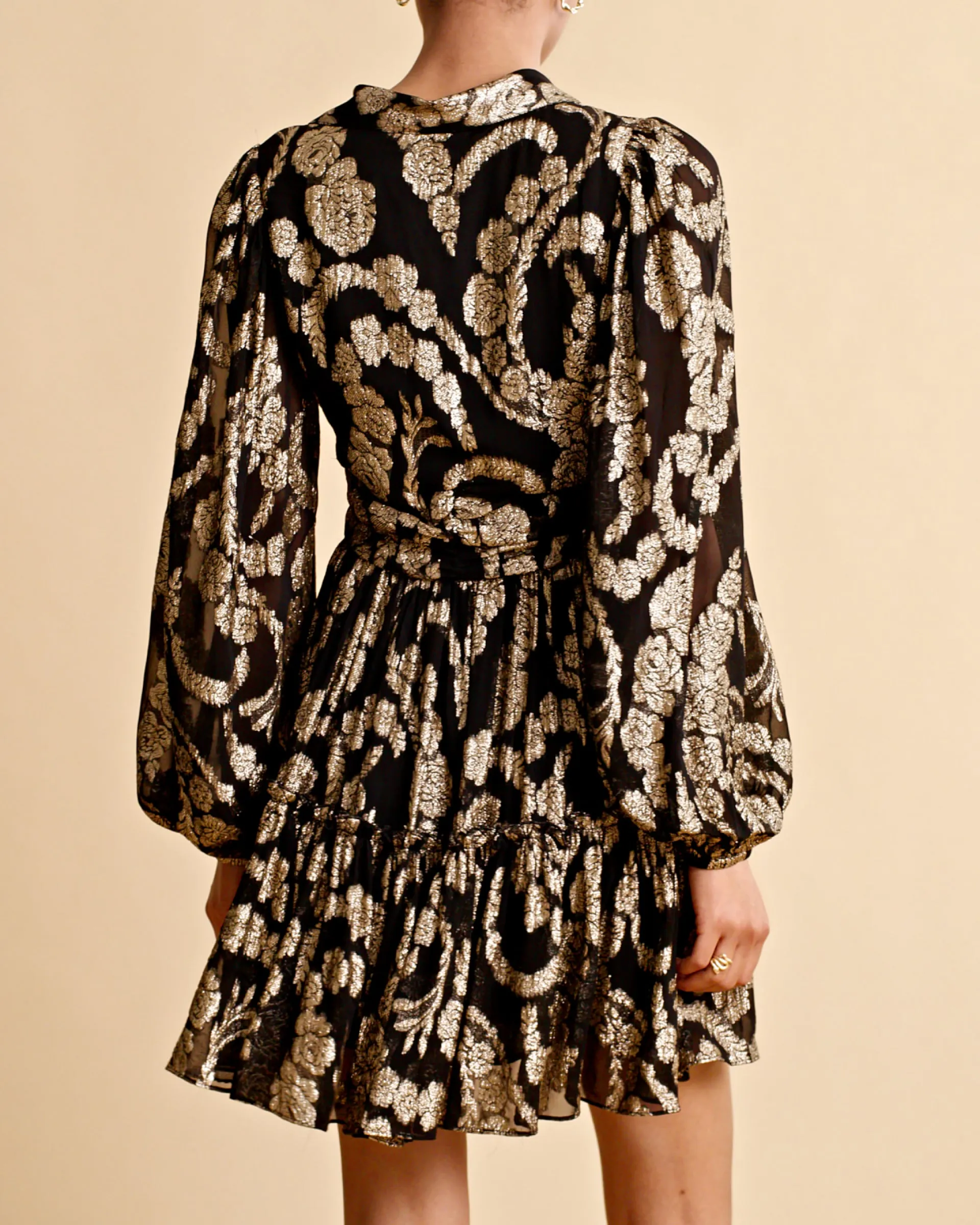 Brocade Georgette Shirt Dress - Black