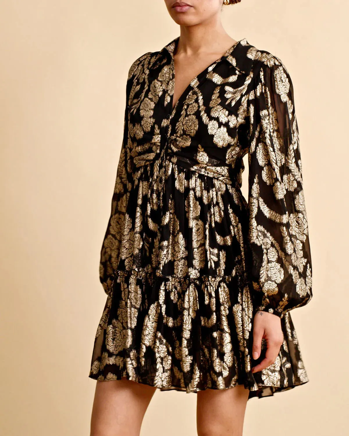 Brocade Georgette Shirt Dress - Black