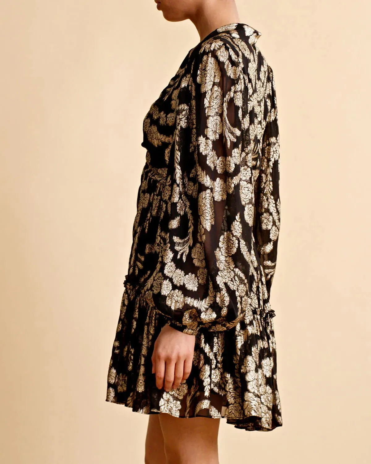 Brocade Georgette Shirt Dress - Black
