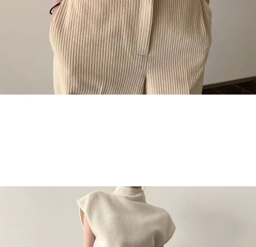 Cap Sleeve Mock Neck Plain Knit Top
