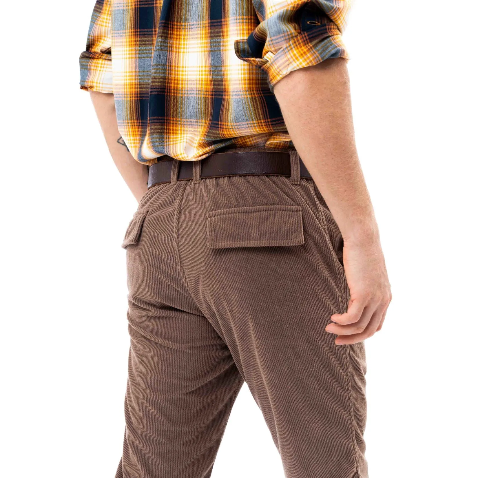 Chino Trousers in Regular Fit with Elasticated Waistband in Bronze Cotton Corduroy