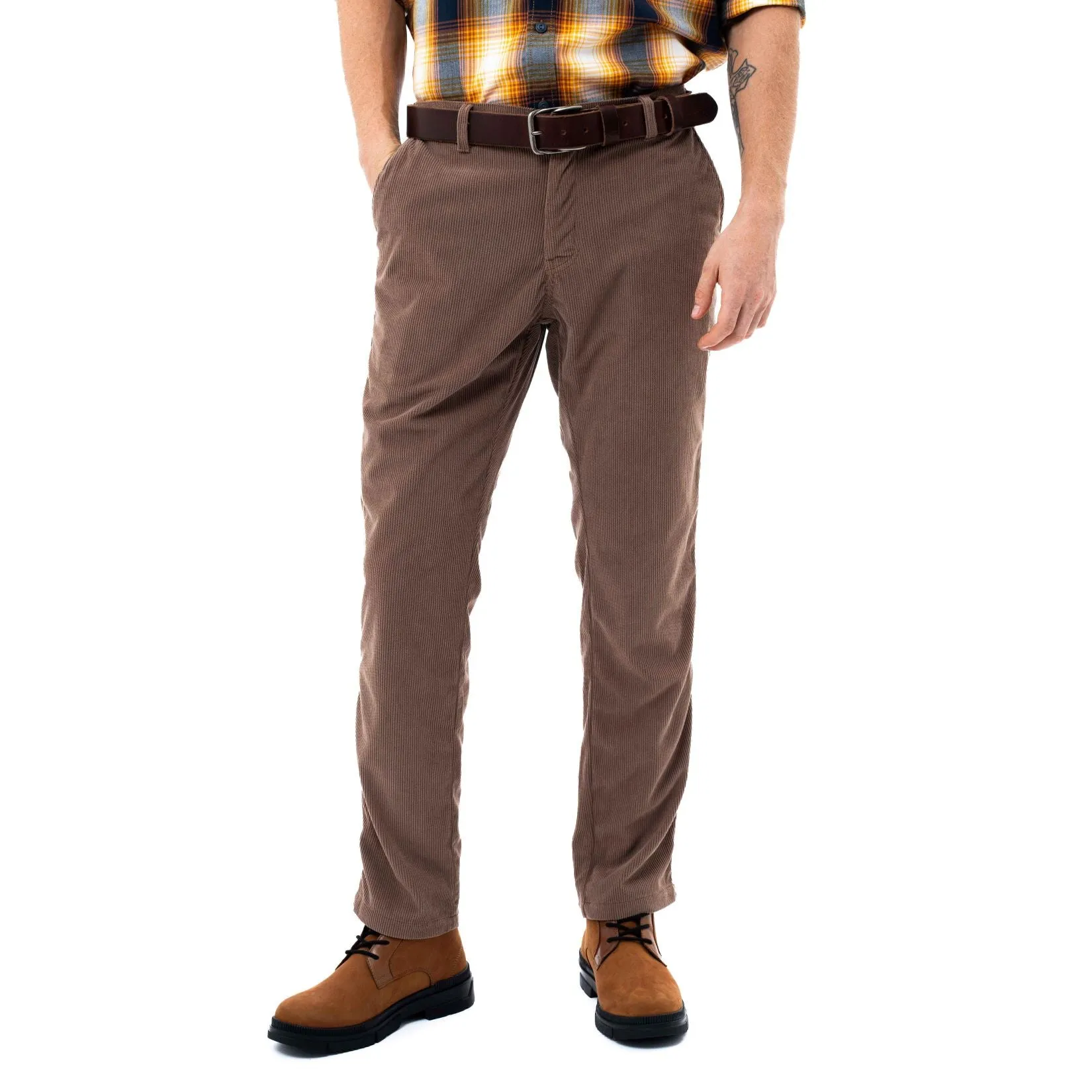 Chino Trousers in Regular Fit with Elasticated Waistband in Bronze Cotton Corduroy