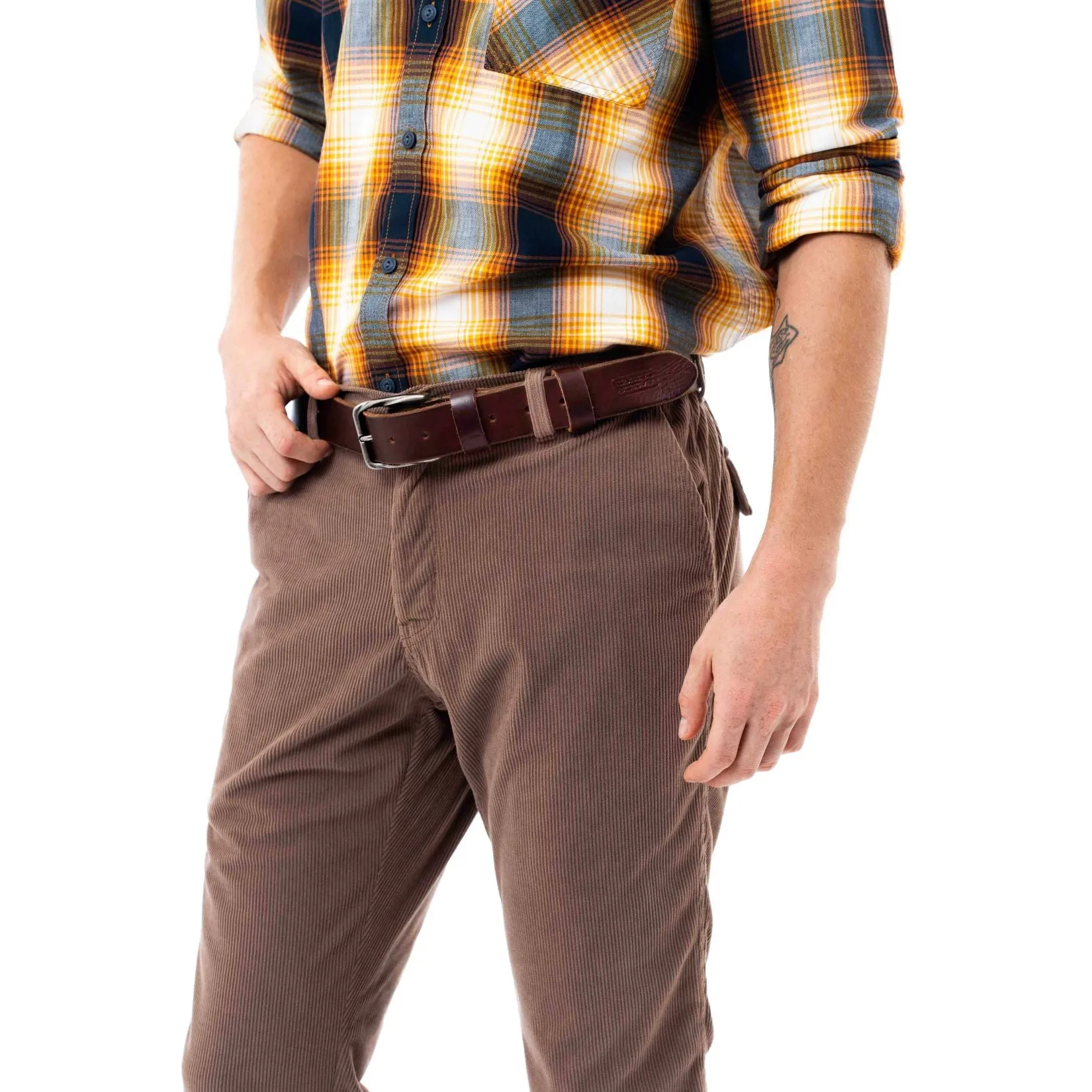 Chino Trousers in Regular Fit with Elasticated Waistband in Bronze Cotton Corduroy