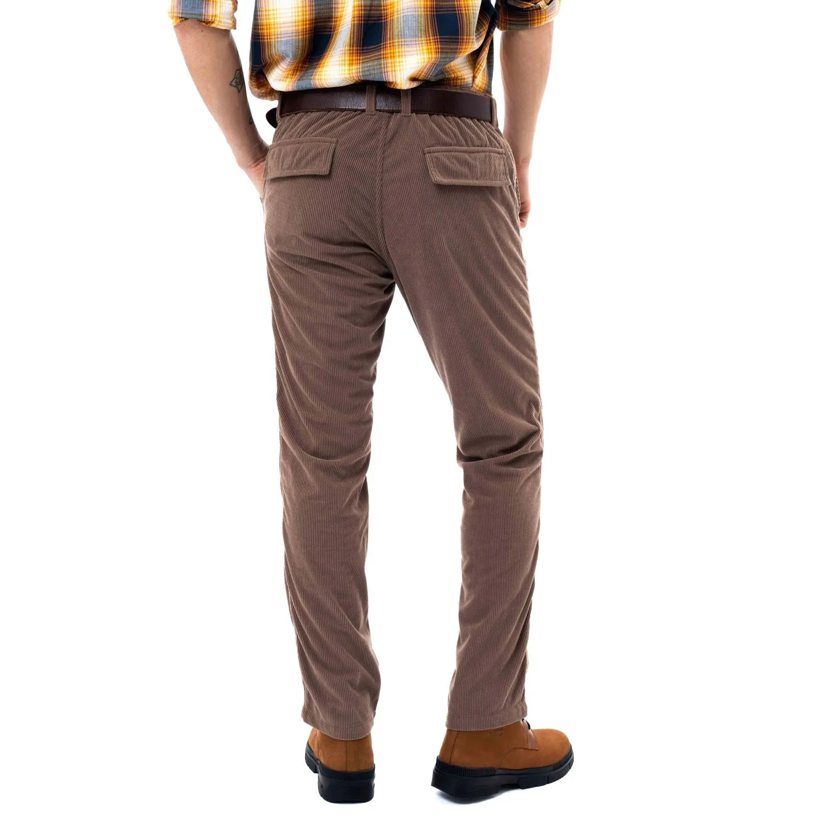 Chino Trousers in Regular Fit with Elasticated Waistband in Bronze Cotton Corduroy
