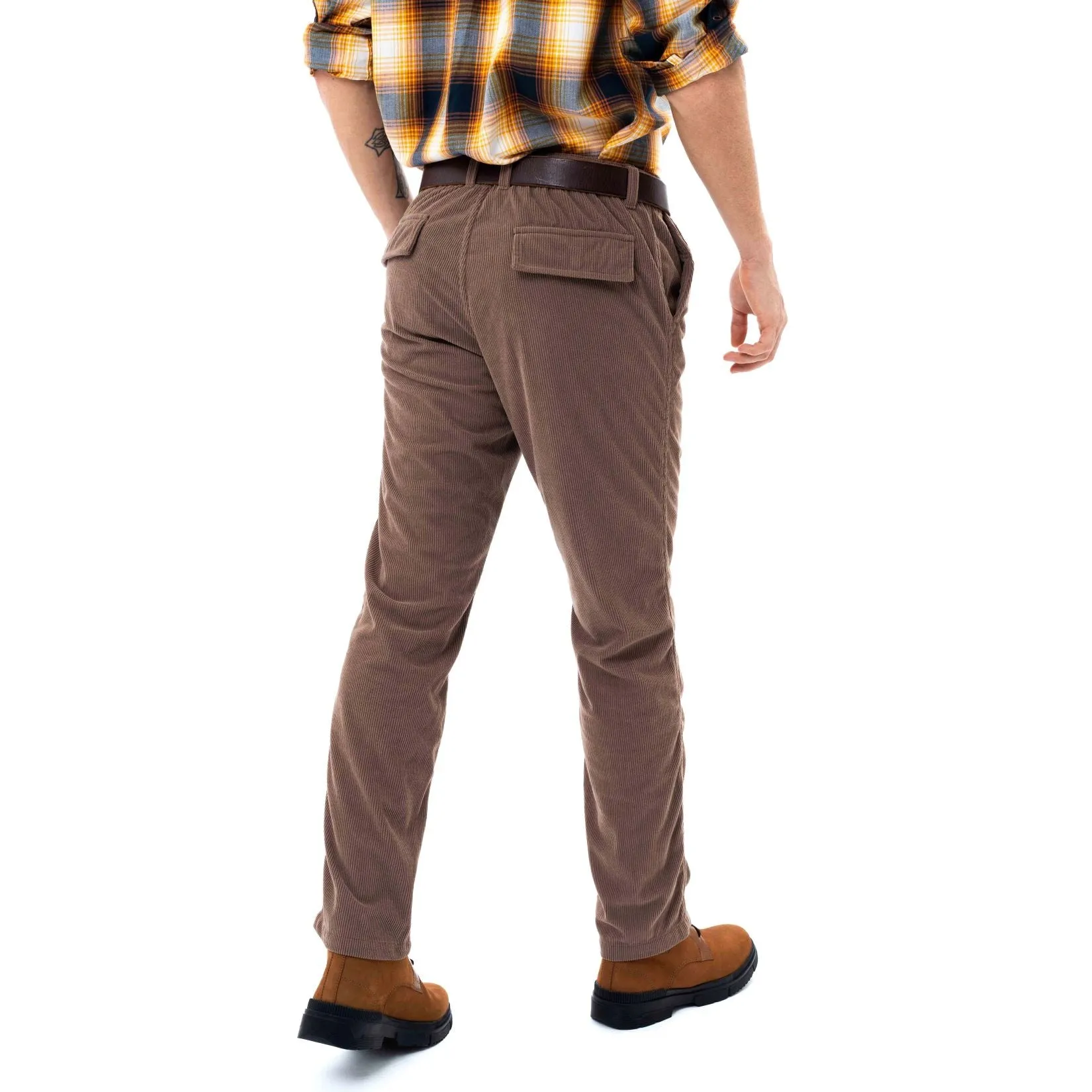Chino Trousers in Regular Fit with Elasticated Waistband in Bronze Cotton Corduroy