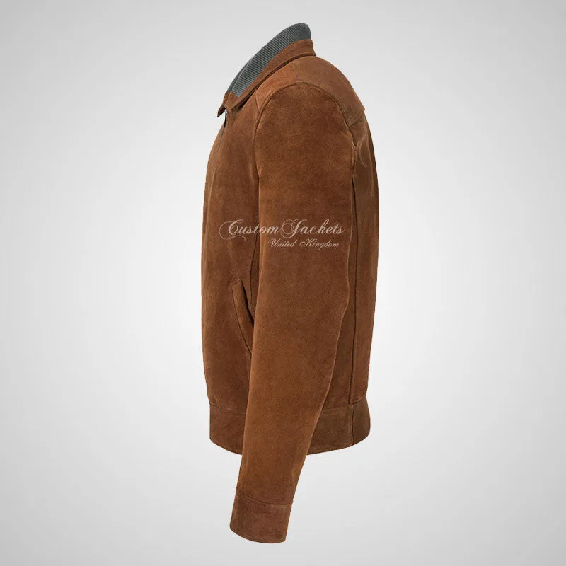 CLARX Tan Peru Suede Blouson Jacket Soft Calf Suede