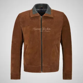 CLARX Tan Peru Suede Blouson Jacket Soft Calf Suede