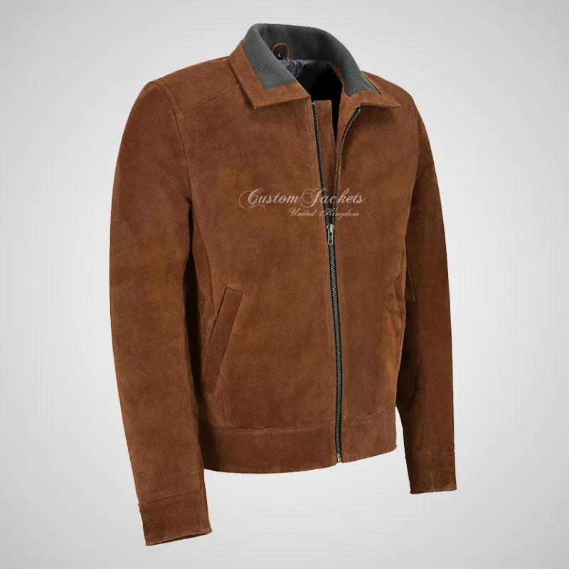 CLARX Tan Peru Suede Blouson Jacket Soft Calf Suede
