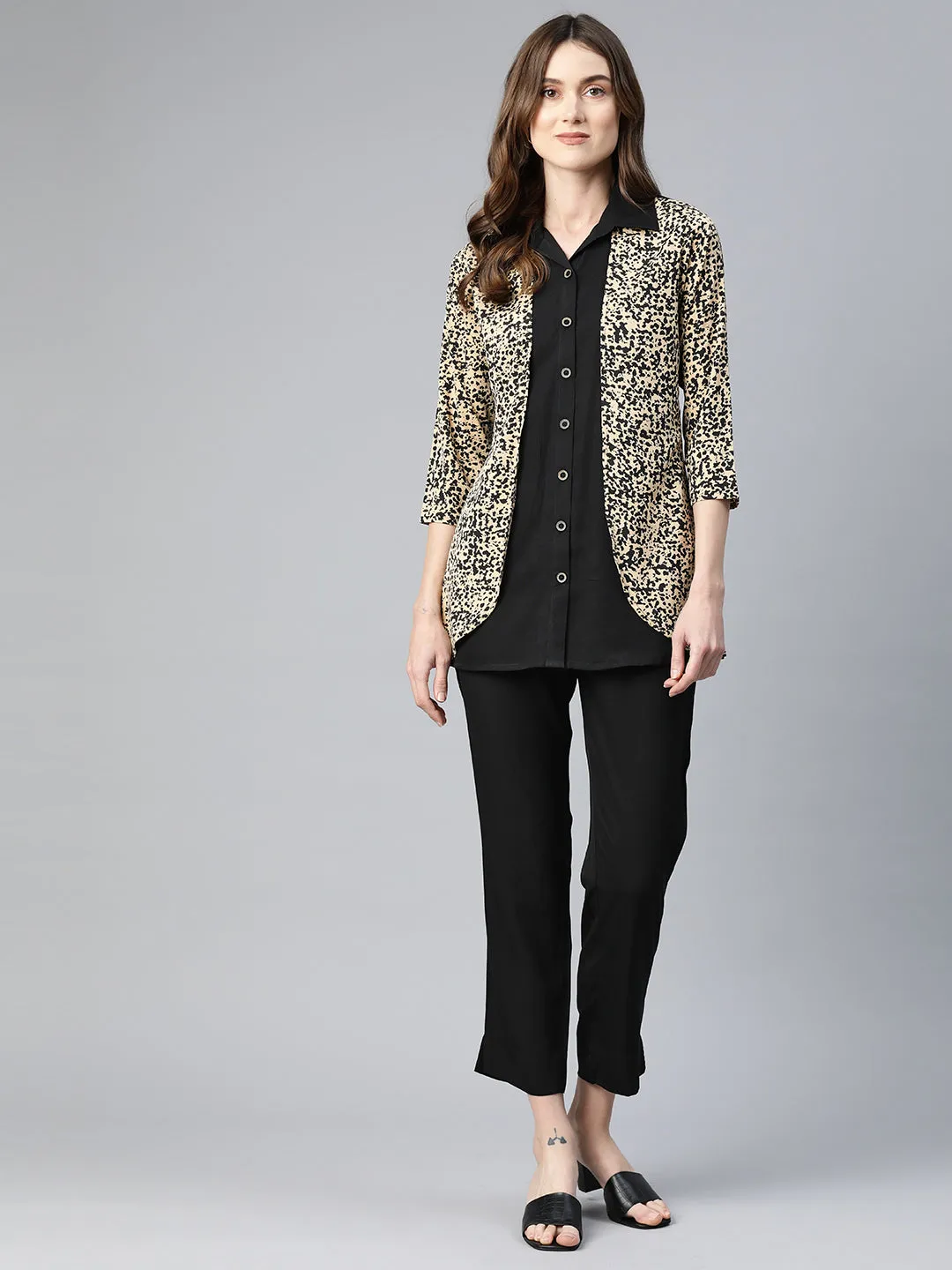 Cottinfab Women Printed Layered Shirt with Trousers