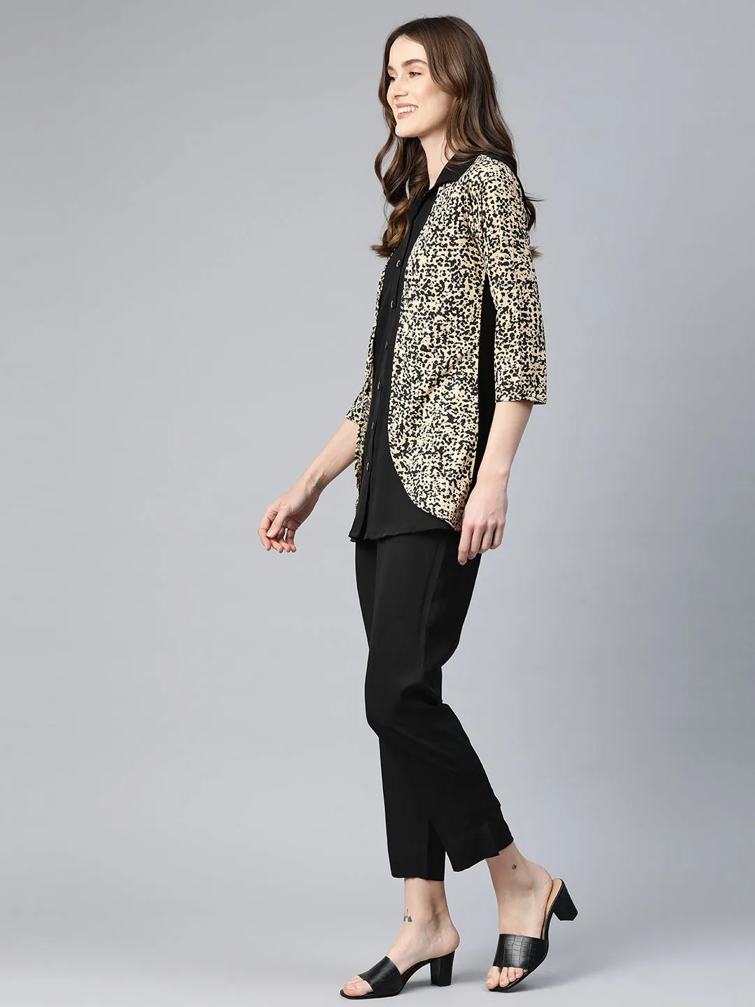 Cottinfab Women Printed Layered Shirt with Trousers