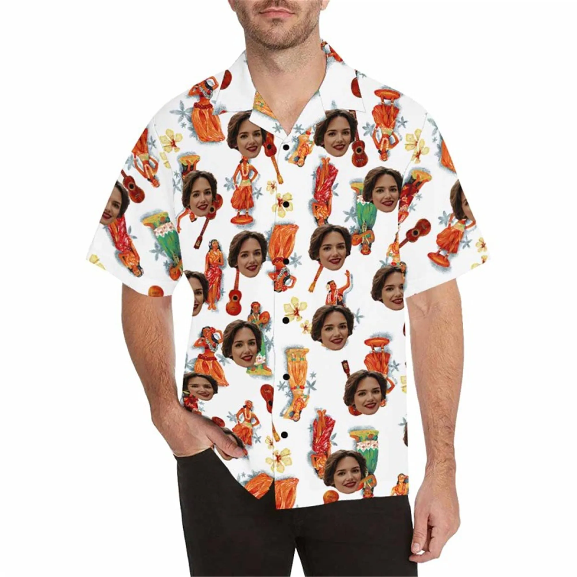 Custom Face Fabric Hawaii Button up Shirt with Magical Seascape for Men Honolulu Beach Vintage Shirt