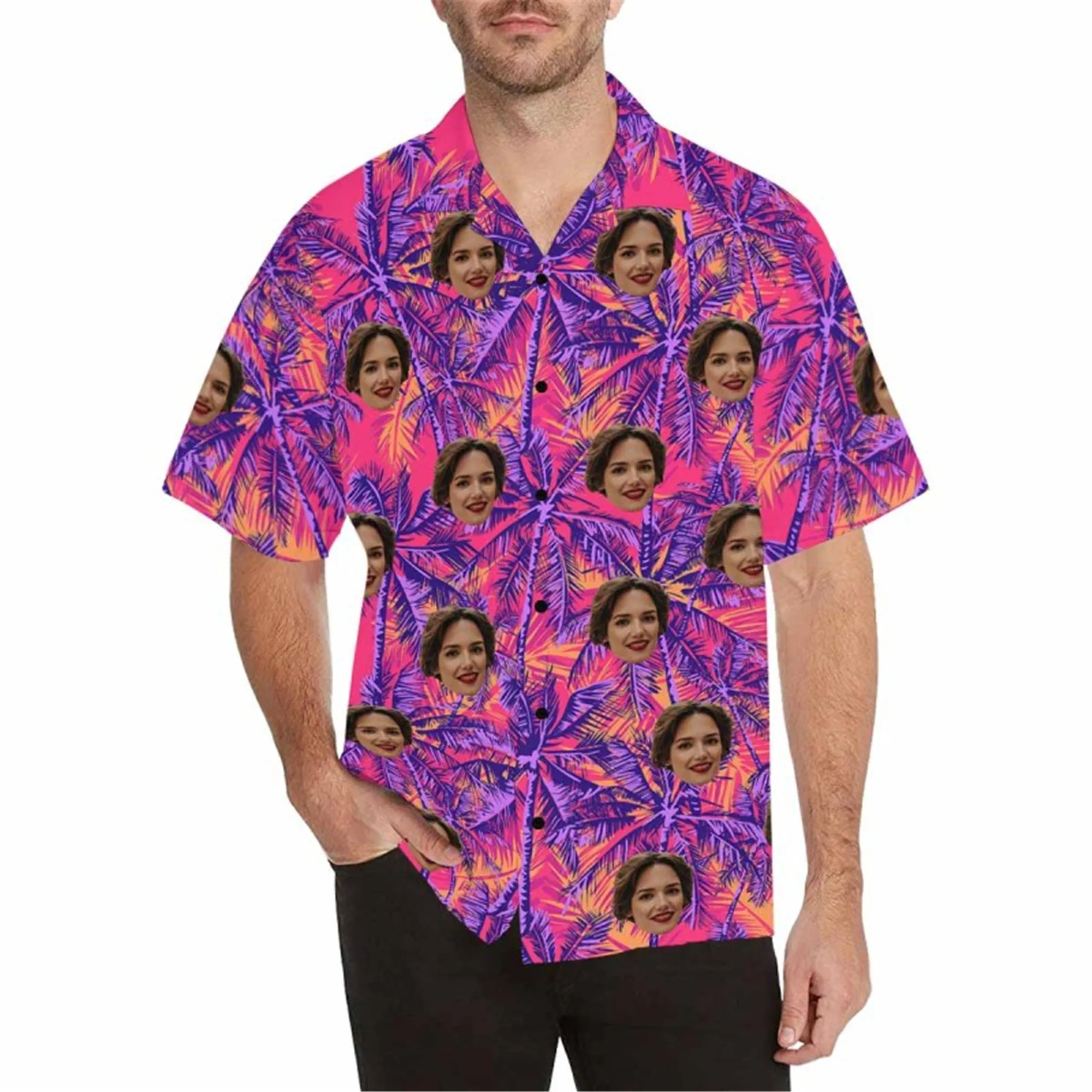 Custom Face Fabric Hawaii Button up Shirt with Magical Seascape for Men Honolulu Beach Vintage Shirt