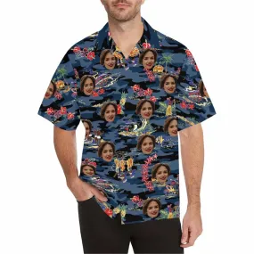 Custom Face Fabric Hawaii Button up Shirt with Magical Seascape for Men Honolulu Beach Vintage Shirt