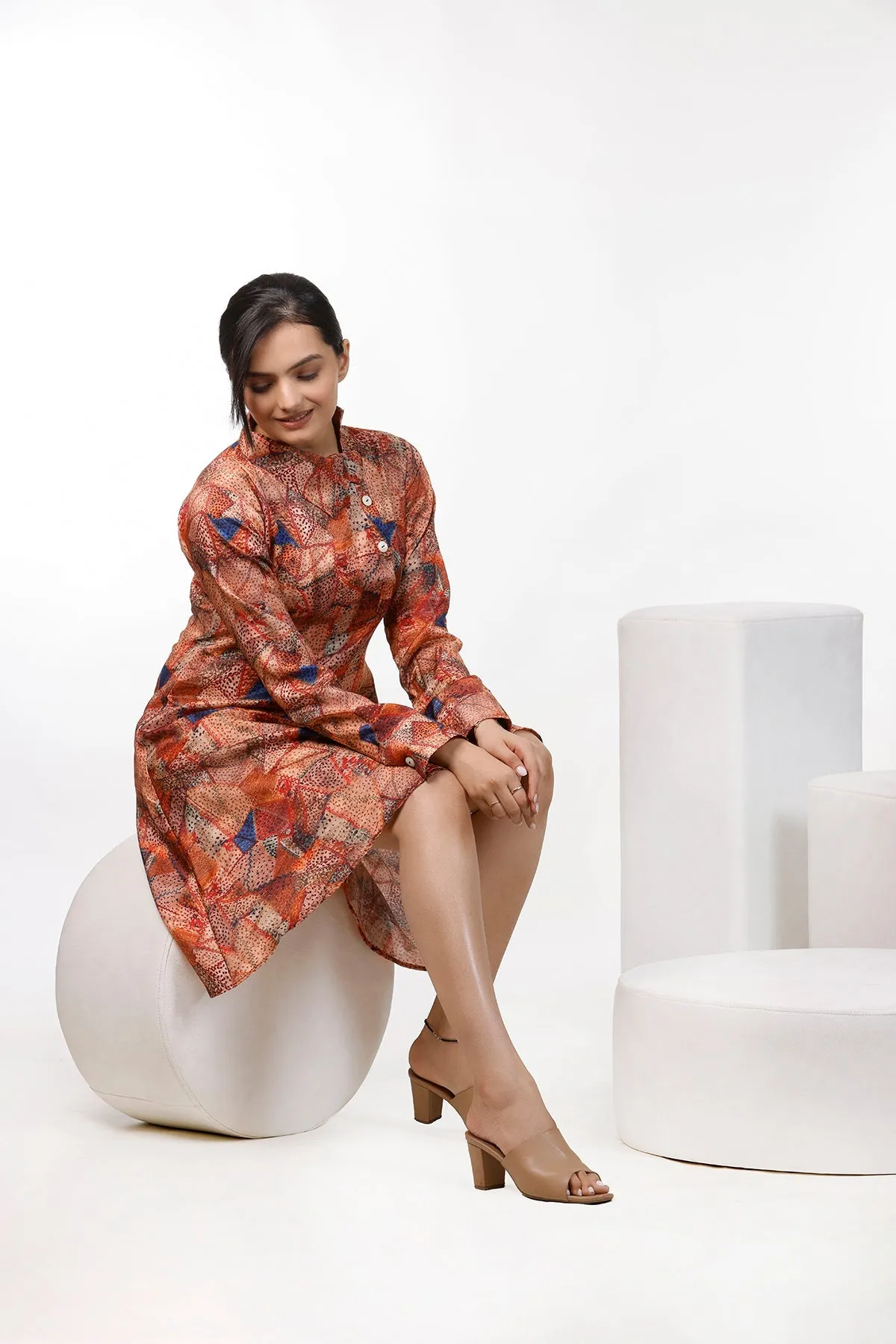Doted Pattern Digital Print Dress