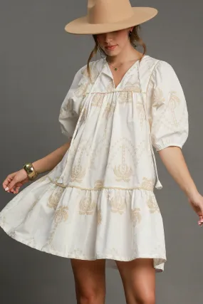 Embroidered Puff Sleeve Babydoll Dress
