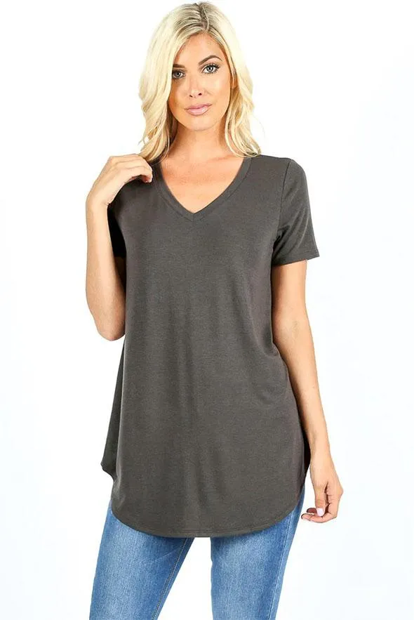 Essential Relaxed Fit V Neck SS Tunic Top - Multiple Colors!