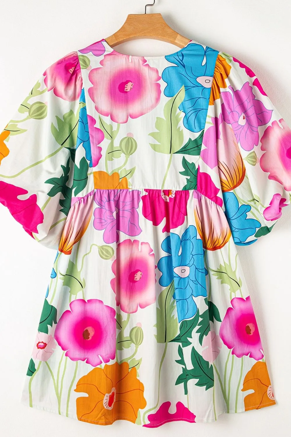 Floral Print Tie Neck Babydoll Dress