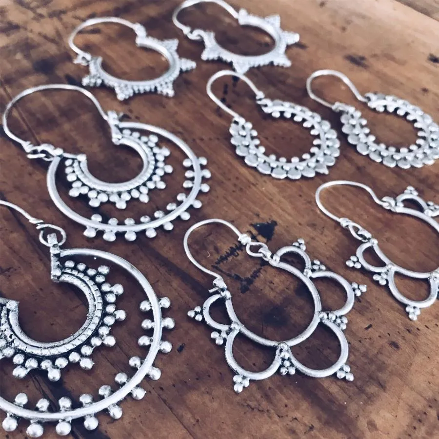 Flower tribal hoop earrings