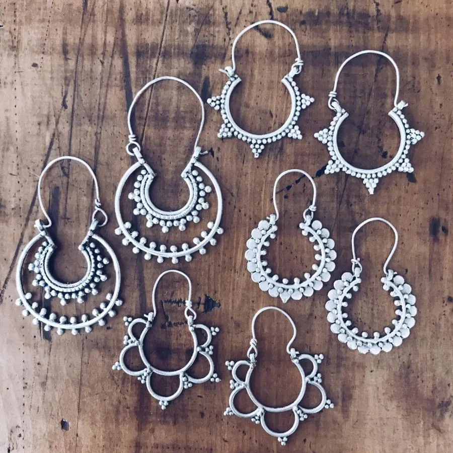 Flower tribal hoop earrings