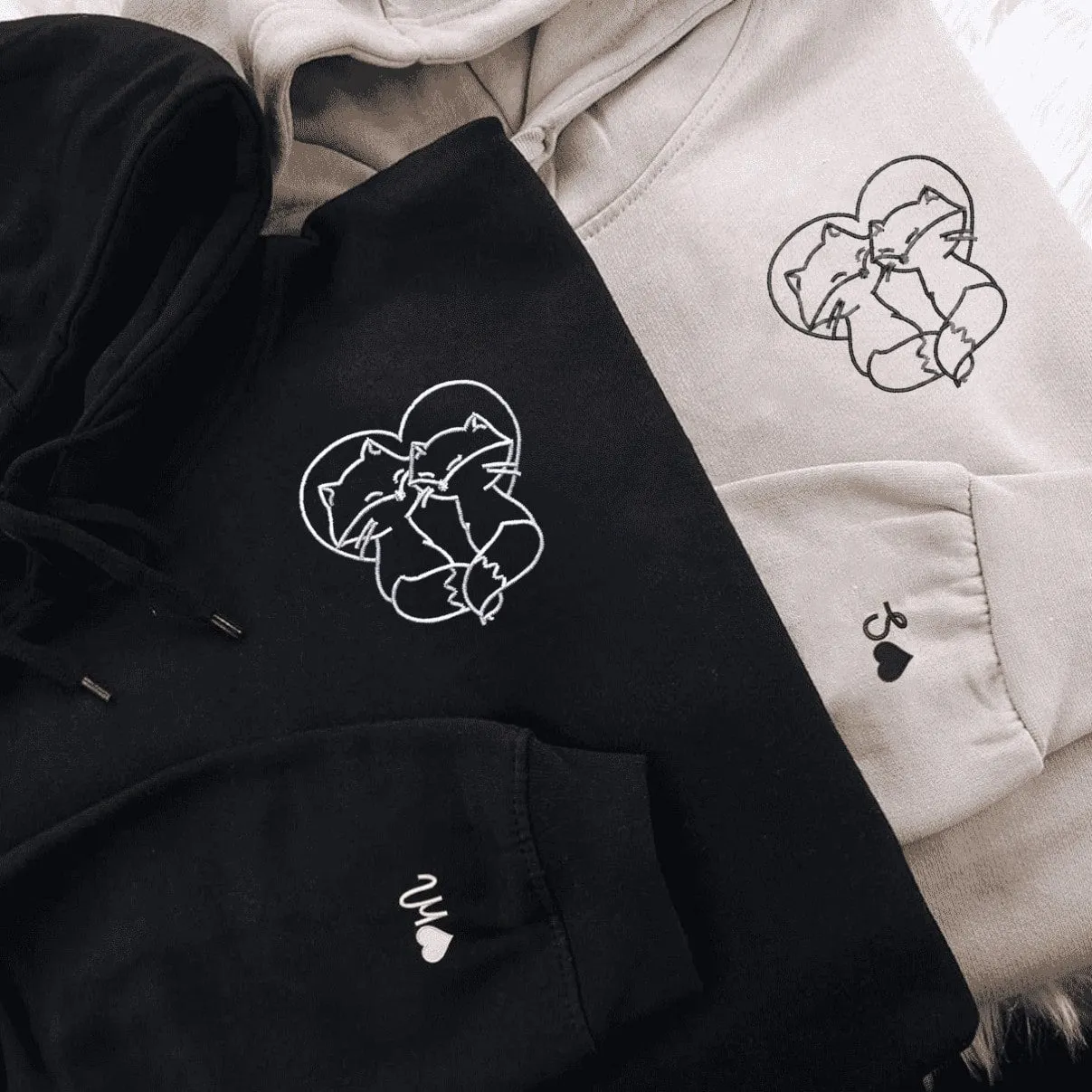 Fox Couple Sweatshirts - Custom Embroidered Matching Couple Hoodies
