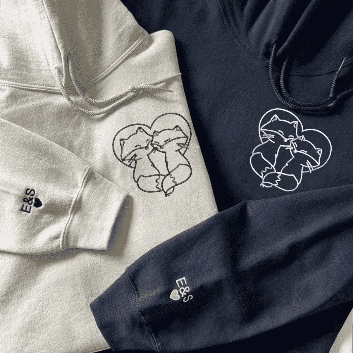 Fox Couple Sweatshirts - Custom Embroidered Matching Couple Hoodies