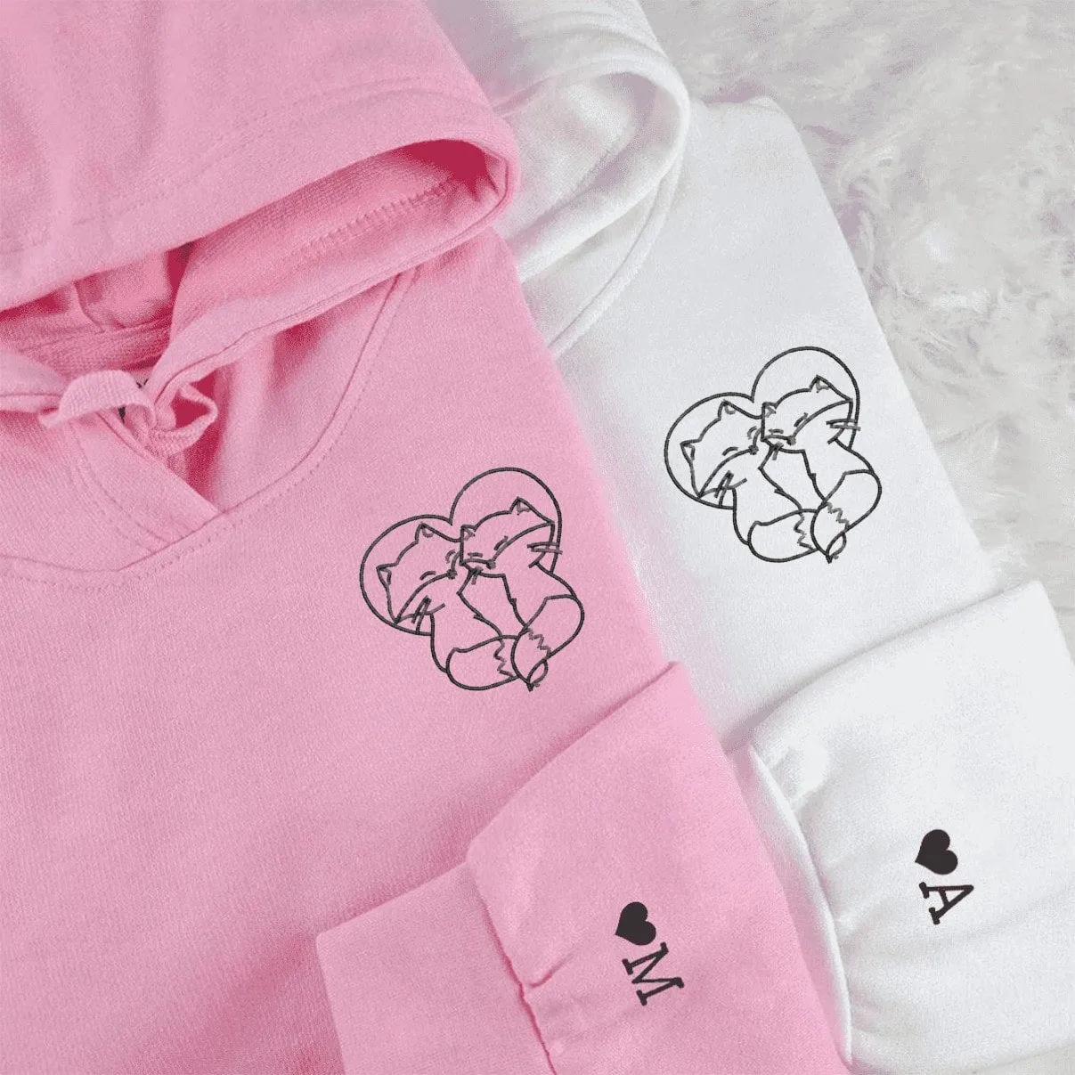 Fox Couple Sweatshirts - Custom Embroidered Matching Couple Hoodies