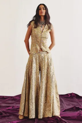 Gold Ivory Dual Color Flared Sharara Pants